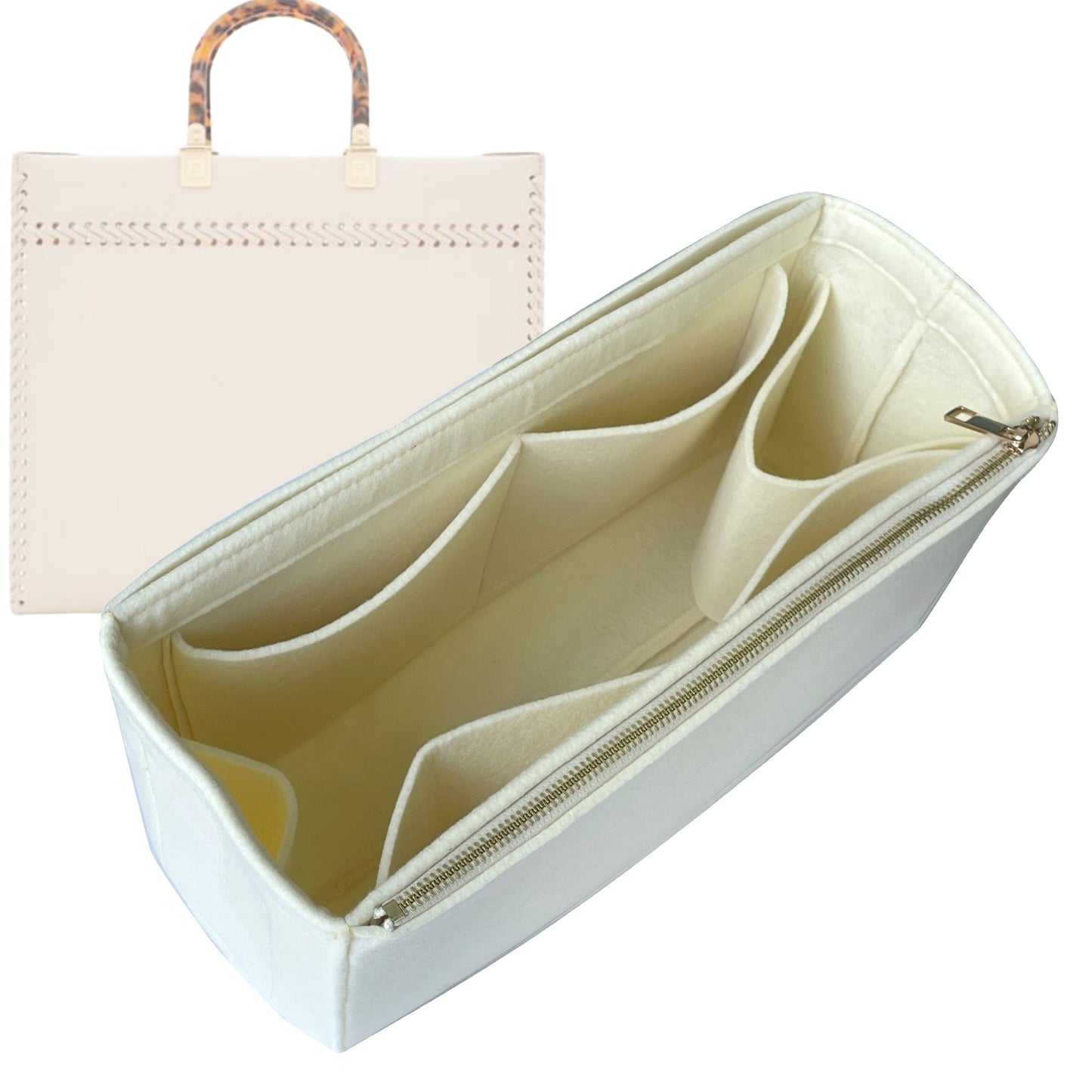 Organizer for [Sunshine Mini, Fendi] Bag Insert (Felt, Full-width Zip and Open Pocket)