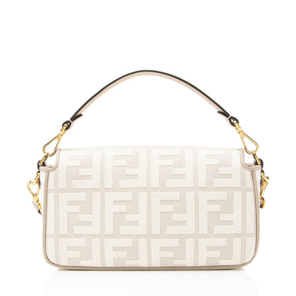 Fendi FF Embroidered Canvas Baguette Shoulder Bag