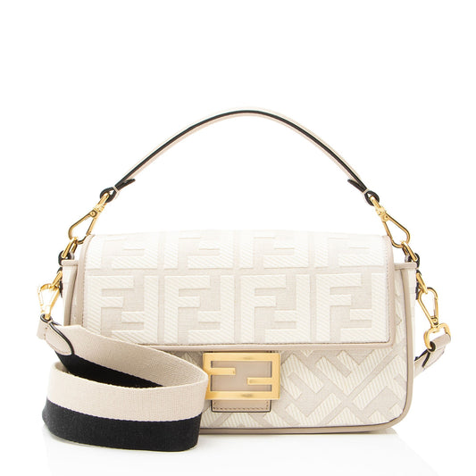 Fendi FF Embroidered Canvas Baguette Shoulder Bag
