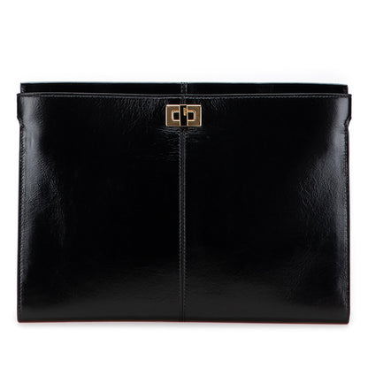 Fendi Glazed Calfskin Slim Peekaboo Turn Lock Clutch
