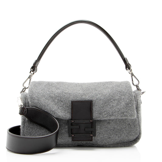 Fendi Knit Cashmere Baguette Shoulder Bag