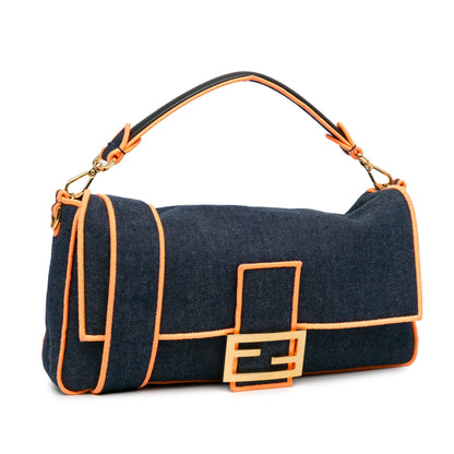 Fendi Large Denim Baguette Satchel (SHG-Oaub87)