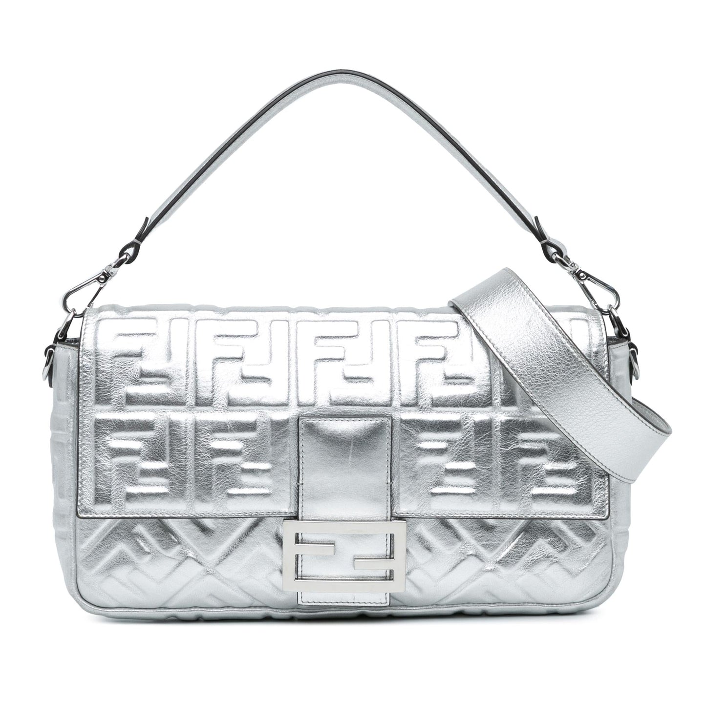 Fendi Large Zucca Embossed Baguette Satchel