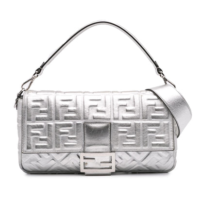 Fendi Large Zucca Embossed Leather Baguette Satchel