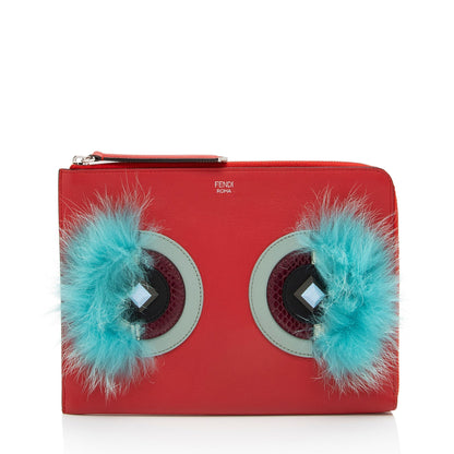 Fendi Leather Monster Zip Clutch (SHF-1L3C25)
