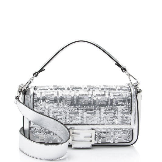 Fendi Metallic Leather FF Sequin Pvc Baguette Medium Shoulder Bag