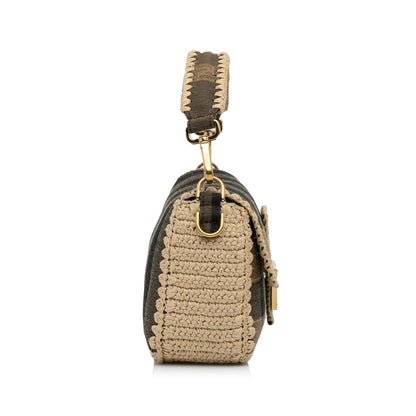 Fendi Pequin Canvas and Raffia Baguette (SHG-LMio6U)