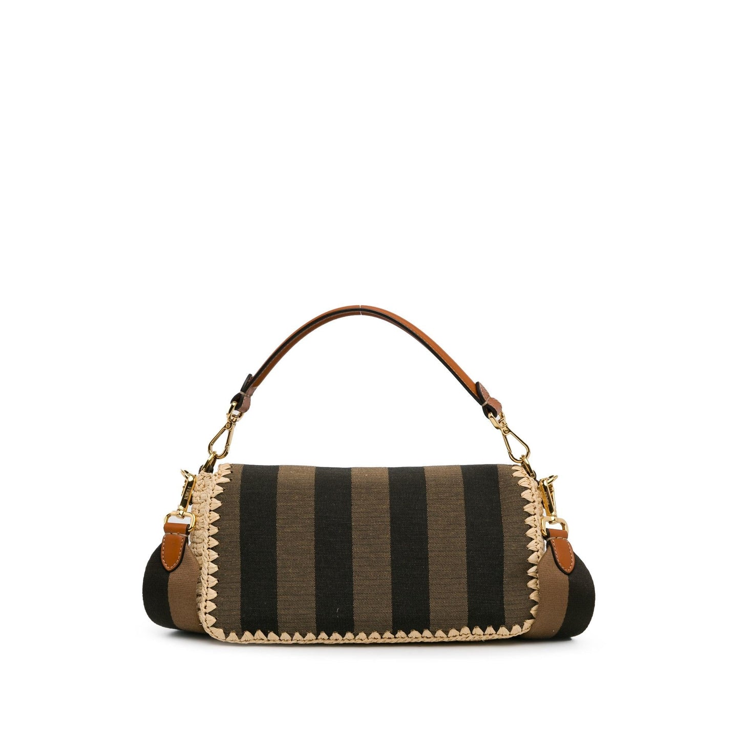 Fendi Pequin Gingham Canvas And Raffia Baguette Satchel (SHG-mQy3HF)
