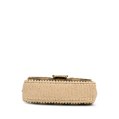 Fendi Pequin Gingham Canvas And Raffia Baguette Satchel (SHG-mQy3HF)