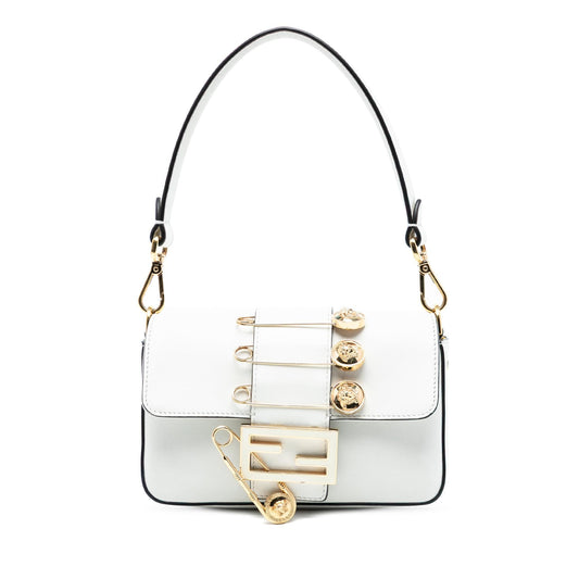 Fendi Versace Vitello Seta Fendace Mini Brooch Baguette Satchel