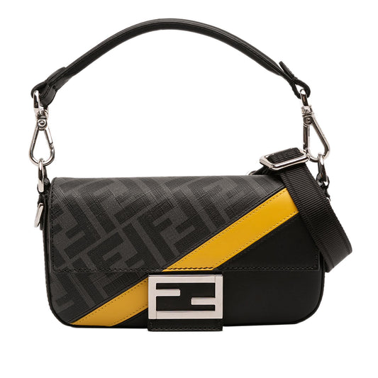 Fendi Zucca Coated Canvas FF 1974 Diagonal Convertible Baguette Satchel
