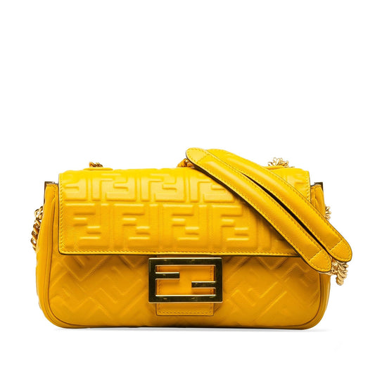 Fendi Zucca Embossed Chain Midi Baguette Shg-Ntvlfa