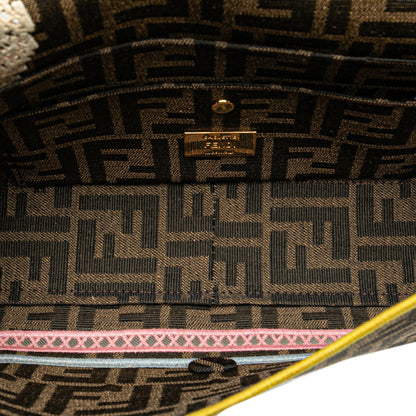Fendi Zucca Embroidered Canvas Floral Baguette Satchel