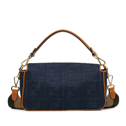 Fendi Zucca Embroidered Denim Baguette Satchel (SHG-oiAEAB)