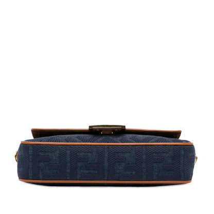 Fendi Zucca Embroidered Denim Baguette Satchel (SHG-oiAEAB)