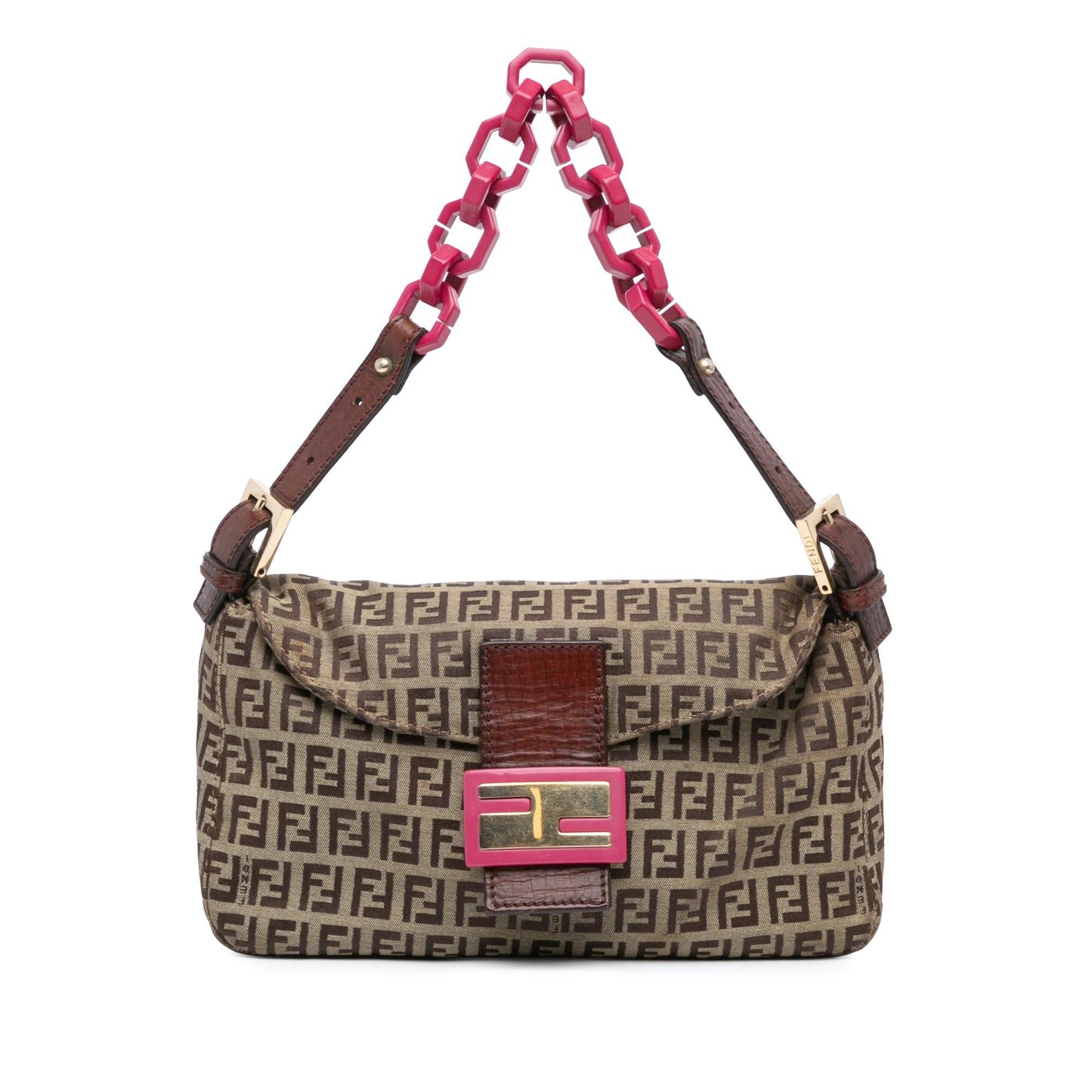 Fendi Zucchino Canvas Double Flap Chain Shoulder Bag