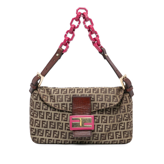 Fendi Zucchino Canvas Double Flap Chain Shoulder Bag
