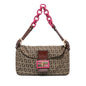 Fendi Zucchino Canvas Double Flap Chain Shoulder Bag