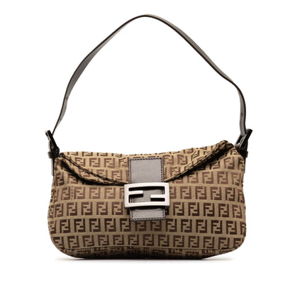 Fendi Zucchino Canvas Double Flap Shoulder Bag (SHG-dmMzhN)