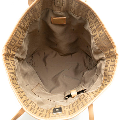 Fendi Zucchino Canvas Double Flap Chain Shoulder Bag