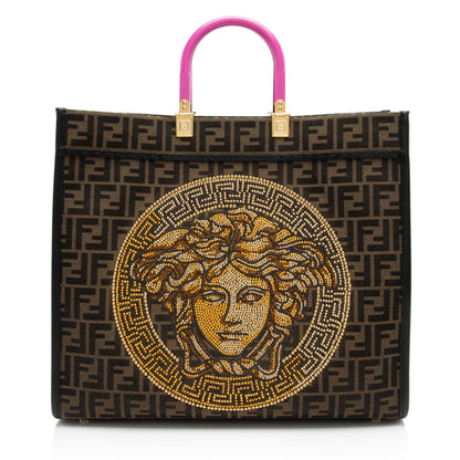 Fendi x Versace Zucca Medusa Crystal Sunshine Large Shopper Tote (SHF-Au7XmN)