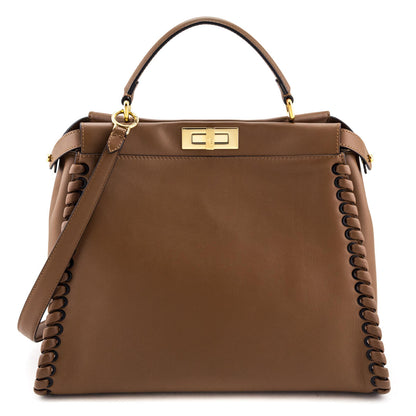 Fendi Brown Whipstitched Leather Large Peekaboo