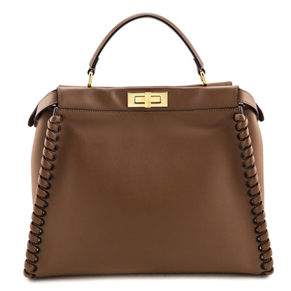 Fendi Brown Whipstitched Leather Large Peekaboo