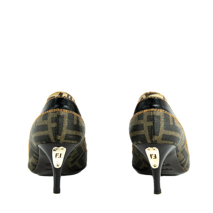 Fendi Brown Zucca & Mesh Pumps Size US 7 | EU 37
