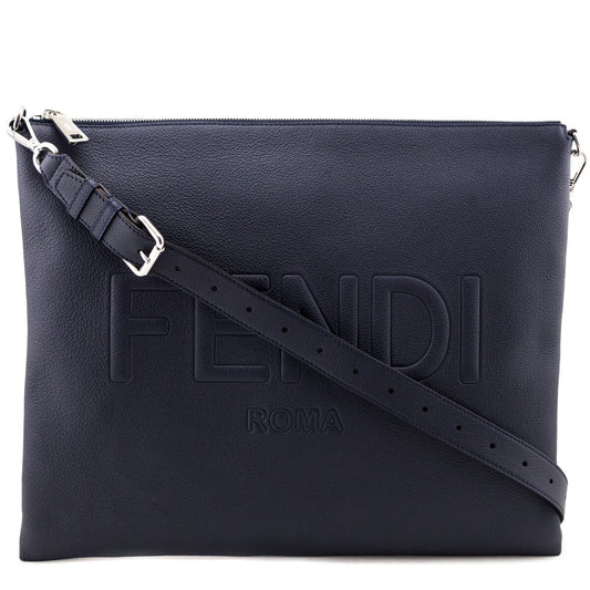 Fendi Dark Blue Vitello Cher Logo Embossed After Messenger Bag