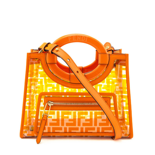 Fendi Orange FF Vitello Century Plexiglass Small Runaway Shopper Tote
