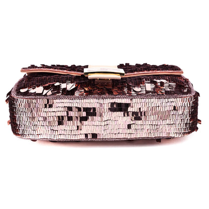 Fendi Pink Sequin Paillettes Vitello Grace Re-Edition Baguette