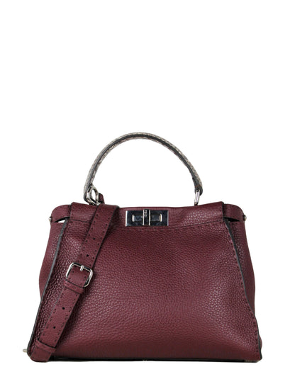 Fendi Bordeaux Selleria Medium Peekaboo Satchel Bag w/ Snakeskin