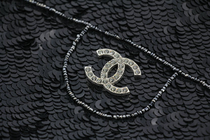 Chanel Coco Mark Metallic Black Sequin Tote Bag
