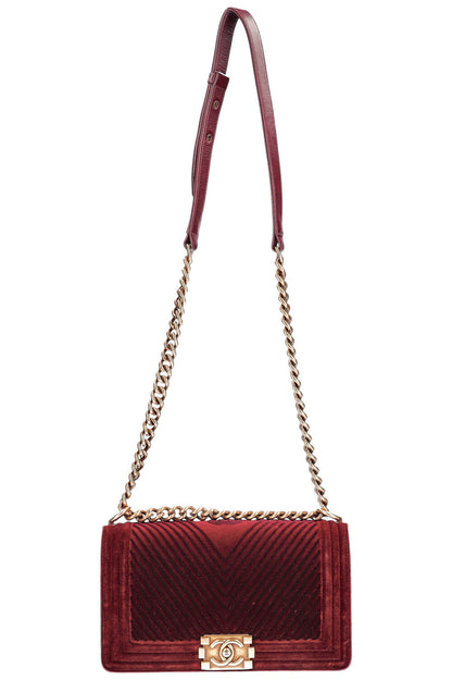 Chanel Boy Bag Medium Velvet Burgundy
