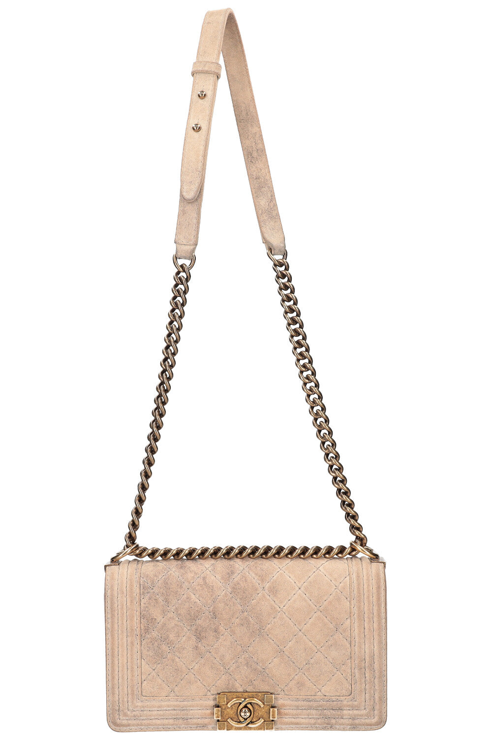 Chanel Boy Bag Small Distressed Suede Beige
