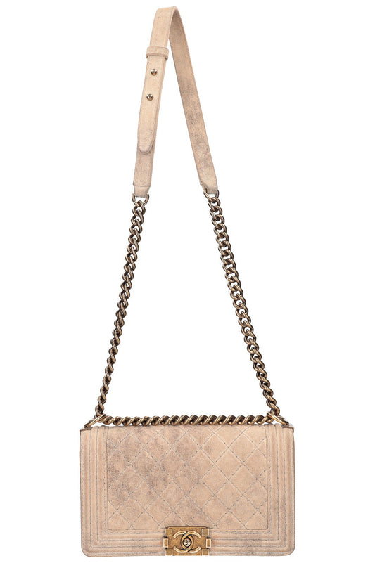 Chanel Boy Bag Small Distressed Suede Beige