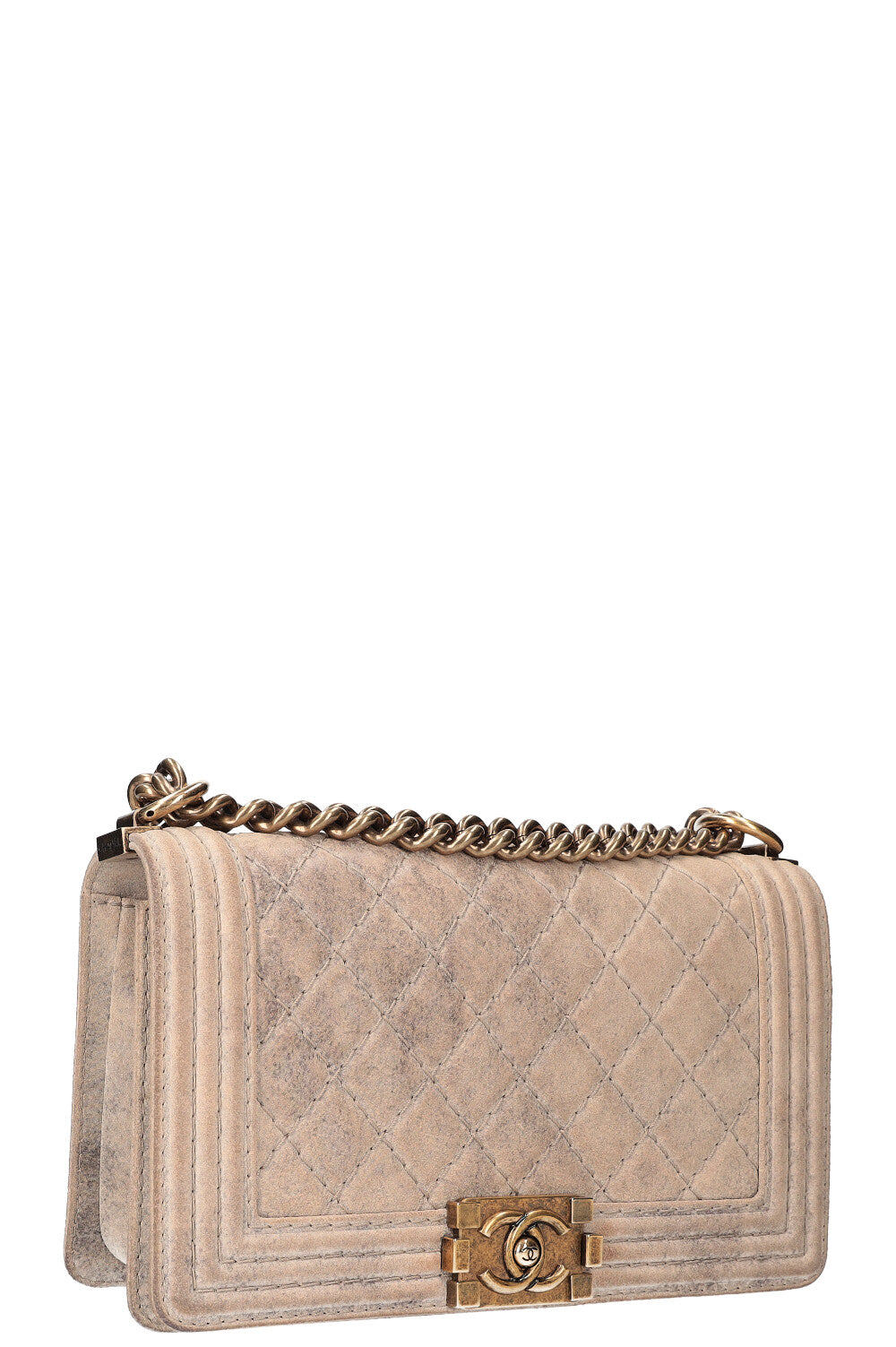 Chanel Boy Bag Small Distressed Suede Beige