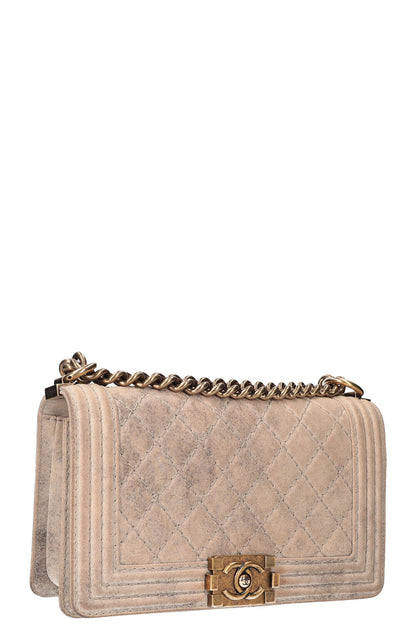 Chanel Boy Bag Small Distressed Suede Beige