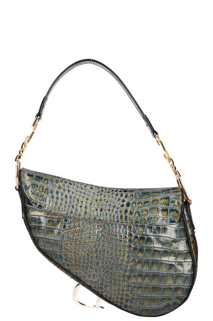 Christian Dior Saddle Bag Croc Embossed Emerald