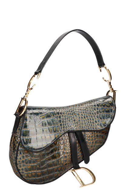Christian Dior Saddle Bag Croc Embossed Emerald