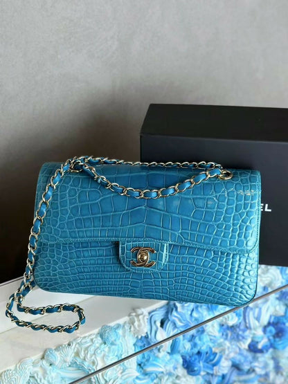 Chanel Medium Turquoise Crocodile Classic Flap Bag