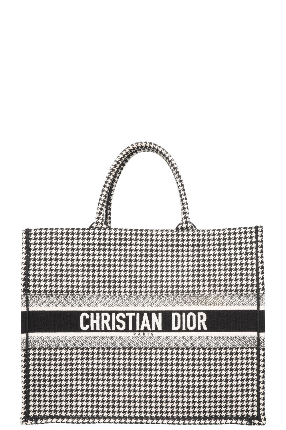 Christian Dior Houndstooth Large Book Tote Canvas Black White