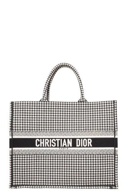 Christian Dior Houndstooth Large Book Tote Canvas Black White