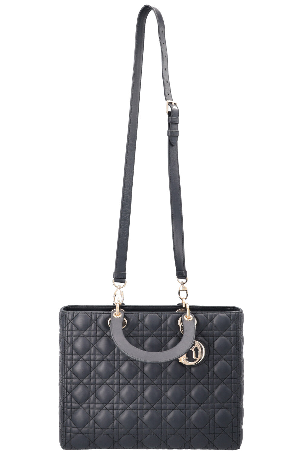 Christian Dior Large Lady Dior Bag Leather Navy