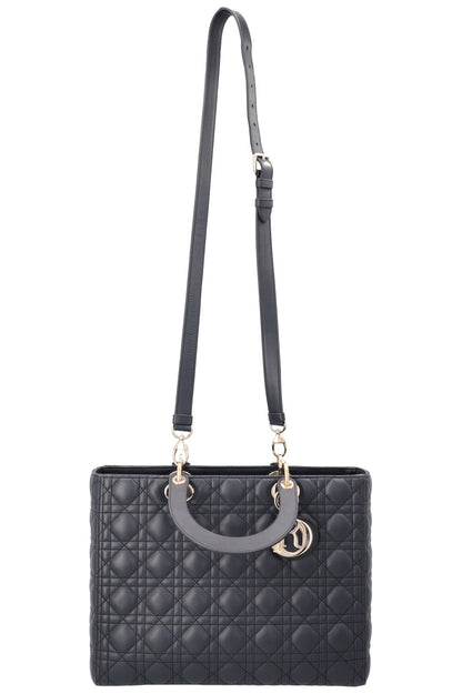 Christian Dior Large Lady Dior Bag Leather Navy