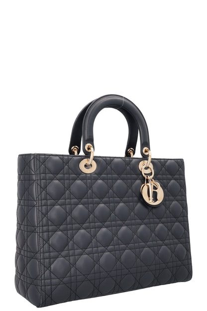 Christian Dior Large Lady Dior Bag Leather Navy
