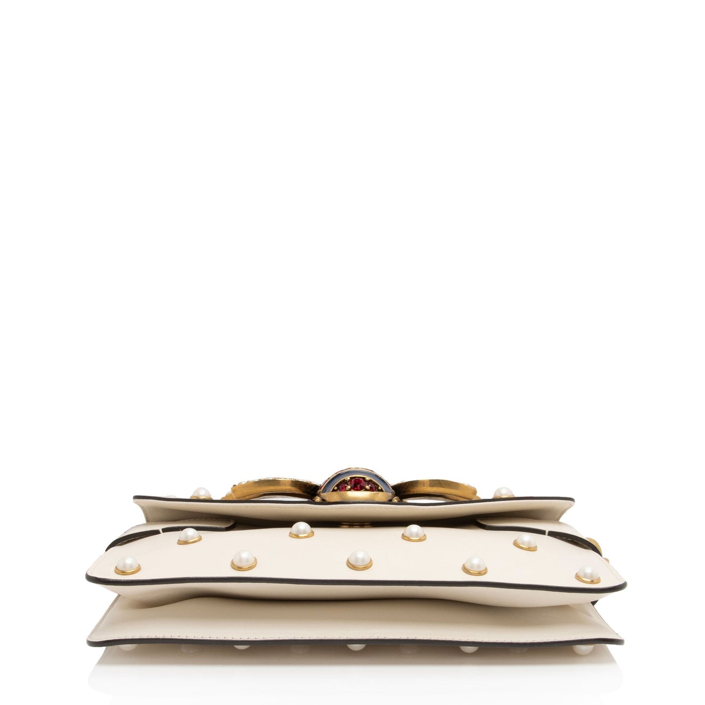Gucci Calfskin Pearl Bee Broadway Mini Shoulder Bag (SHF-vh1WnC)