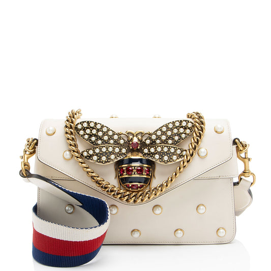 Gucci Calfskin Pearl Bee Broadway Mini Shoulder Bag