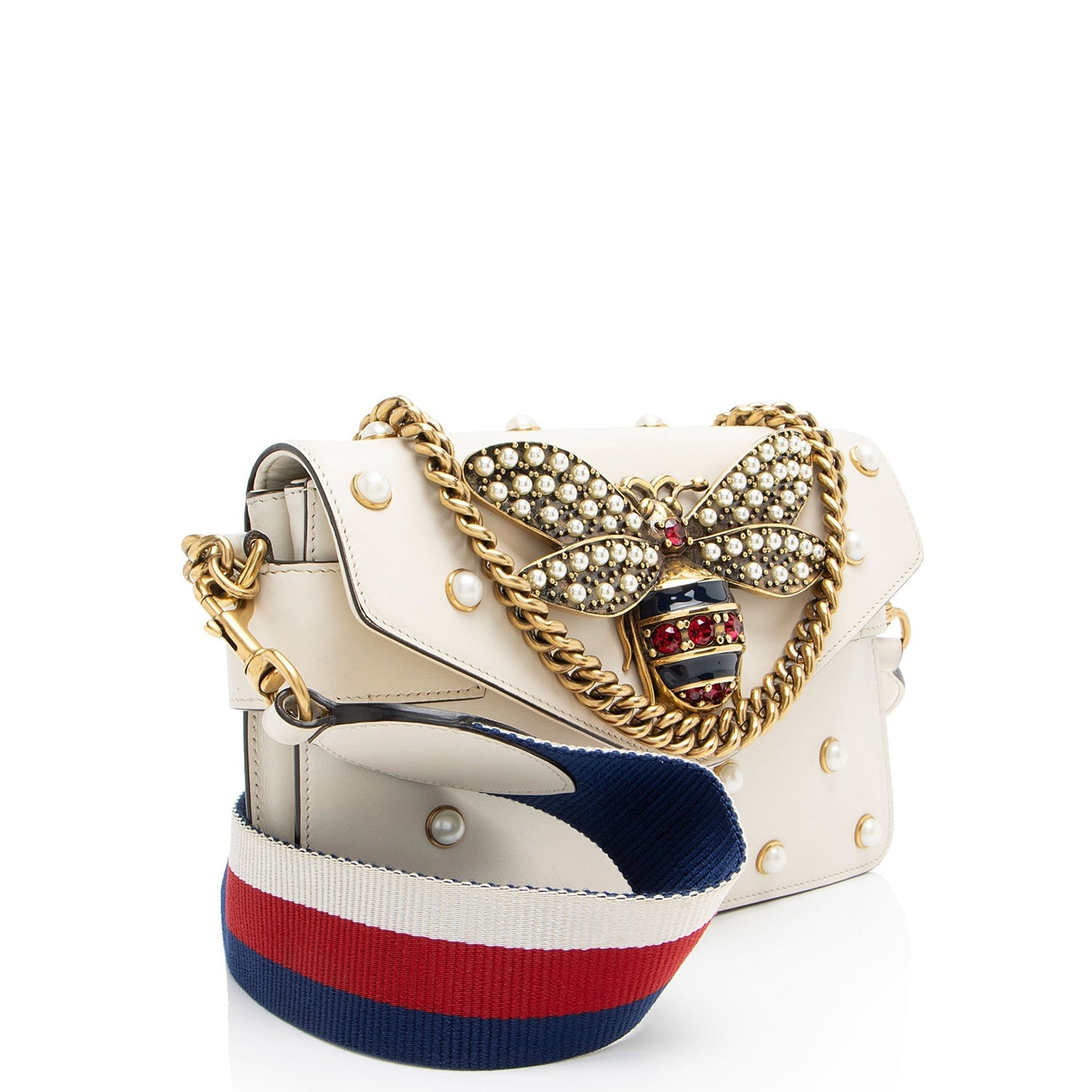 Gucci Calfskin Pearl Bee Broadway Mini Shoulder Bag