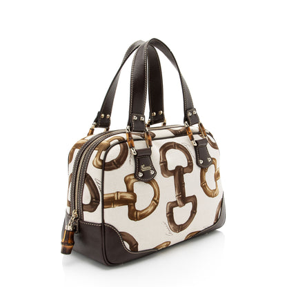 Gucci Horsebit Canvas Bamboo Satchel